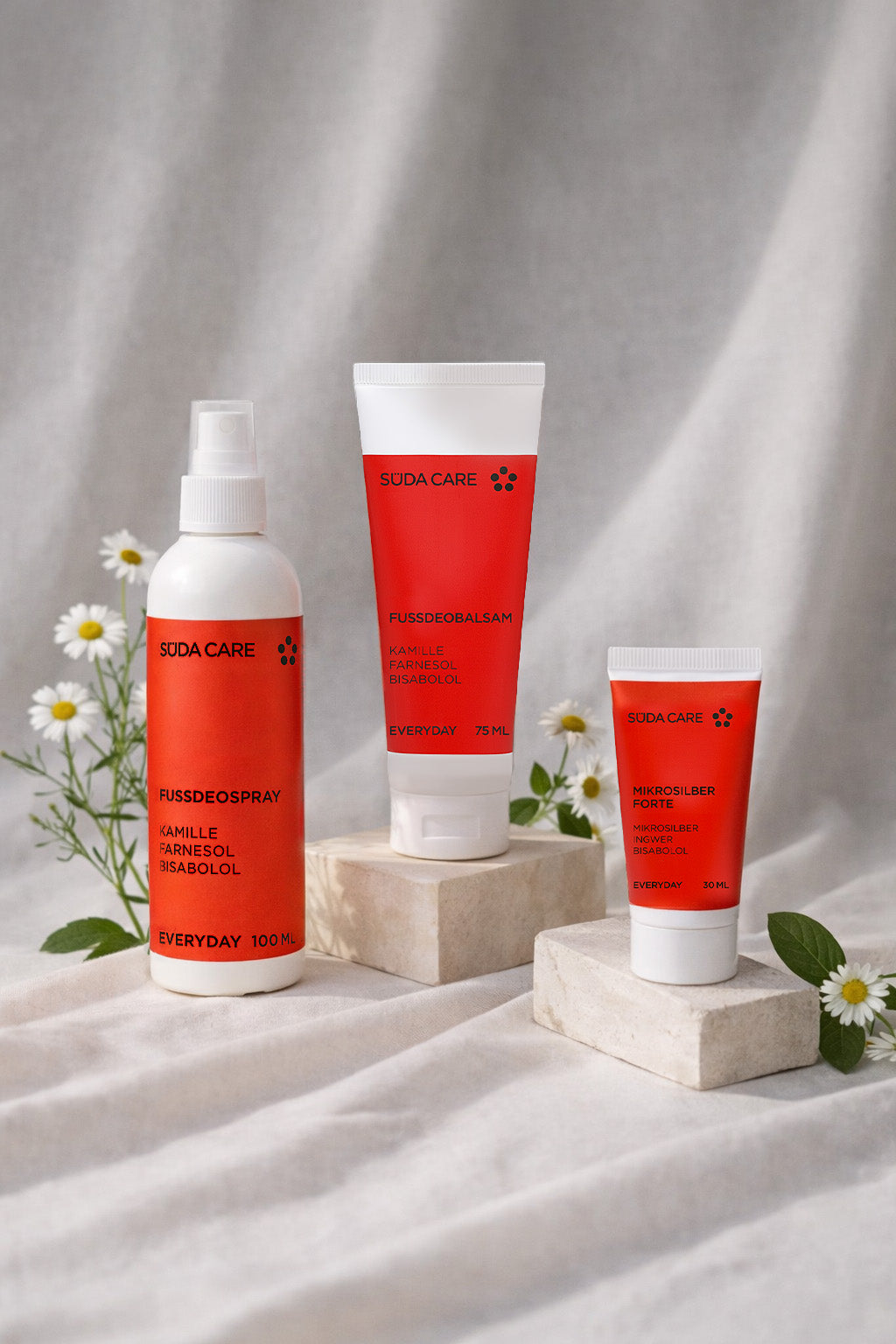 SÜDA CARE Everyday Fußdeospray, Fußdeobalsam und Mikrosilber Forte für tägliche Fußpflege und Frische